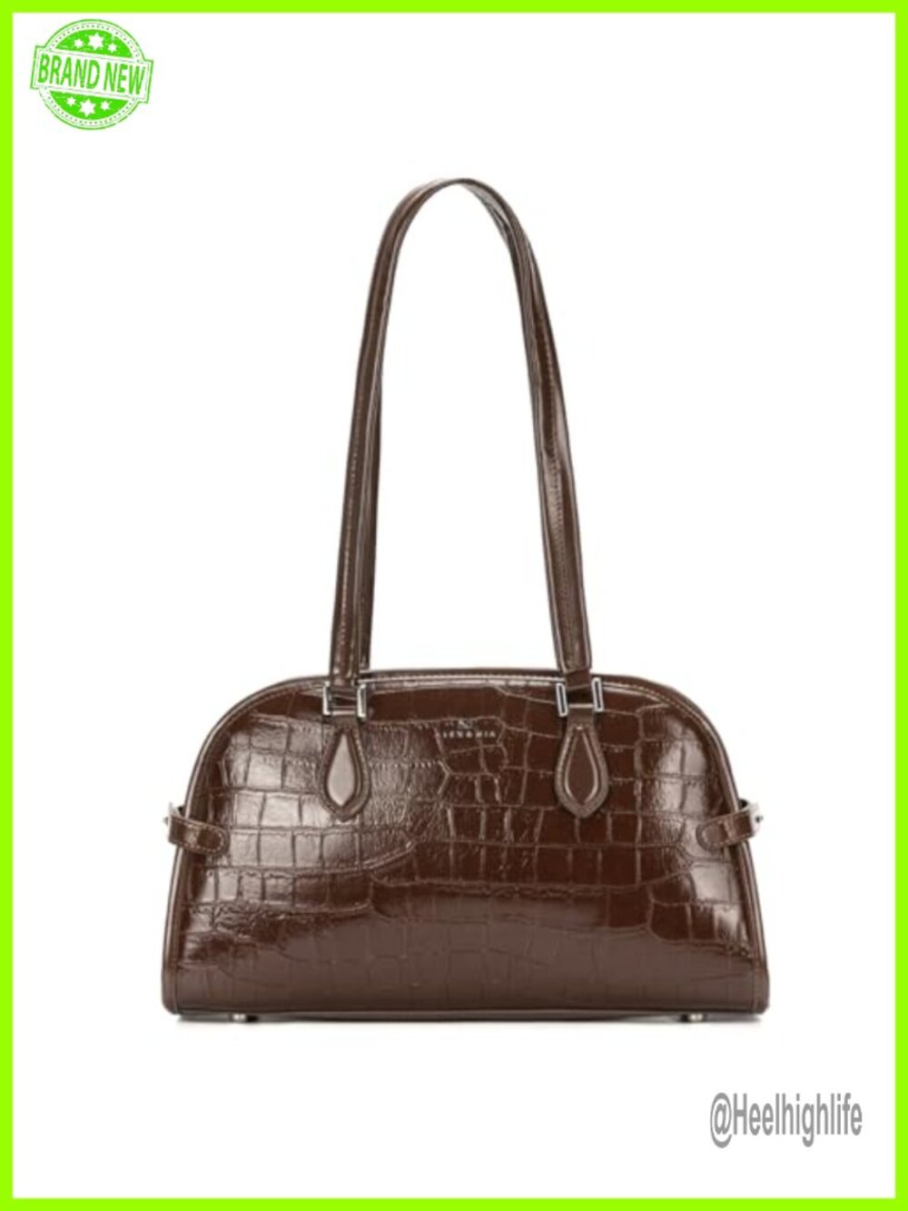 Crocodile Embossed Leather Top Handle Shoulder Bag Adjustable Strap Crossbody